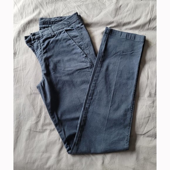 NWOT 7FAM Blue Cotton Twill Straight Leg Pants (Size 26) - Picture 1 of 10